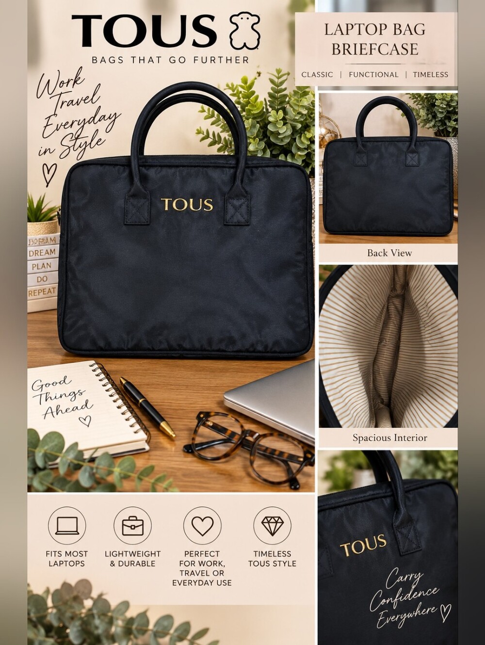 TOUS Black Men’s Briefcase Bag